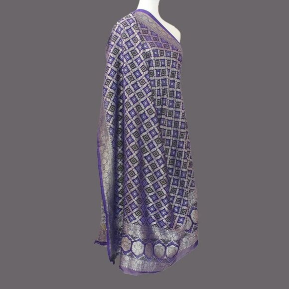 Purple Silver Silk Dupatta | Exquisite Style - Picture 1 of 2